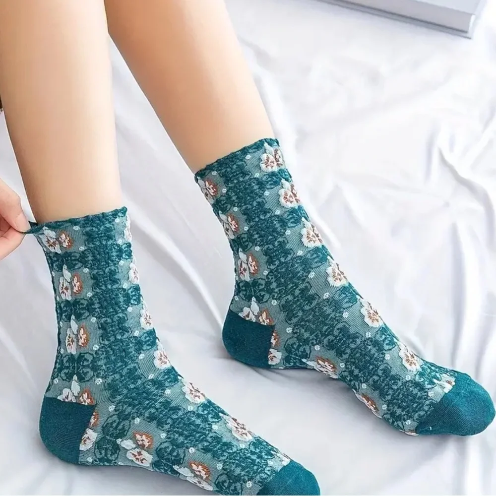 Women’s Socks Embroidery Floral Socks 5pairs Geometric Textured Mid Calf Socks